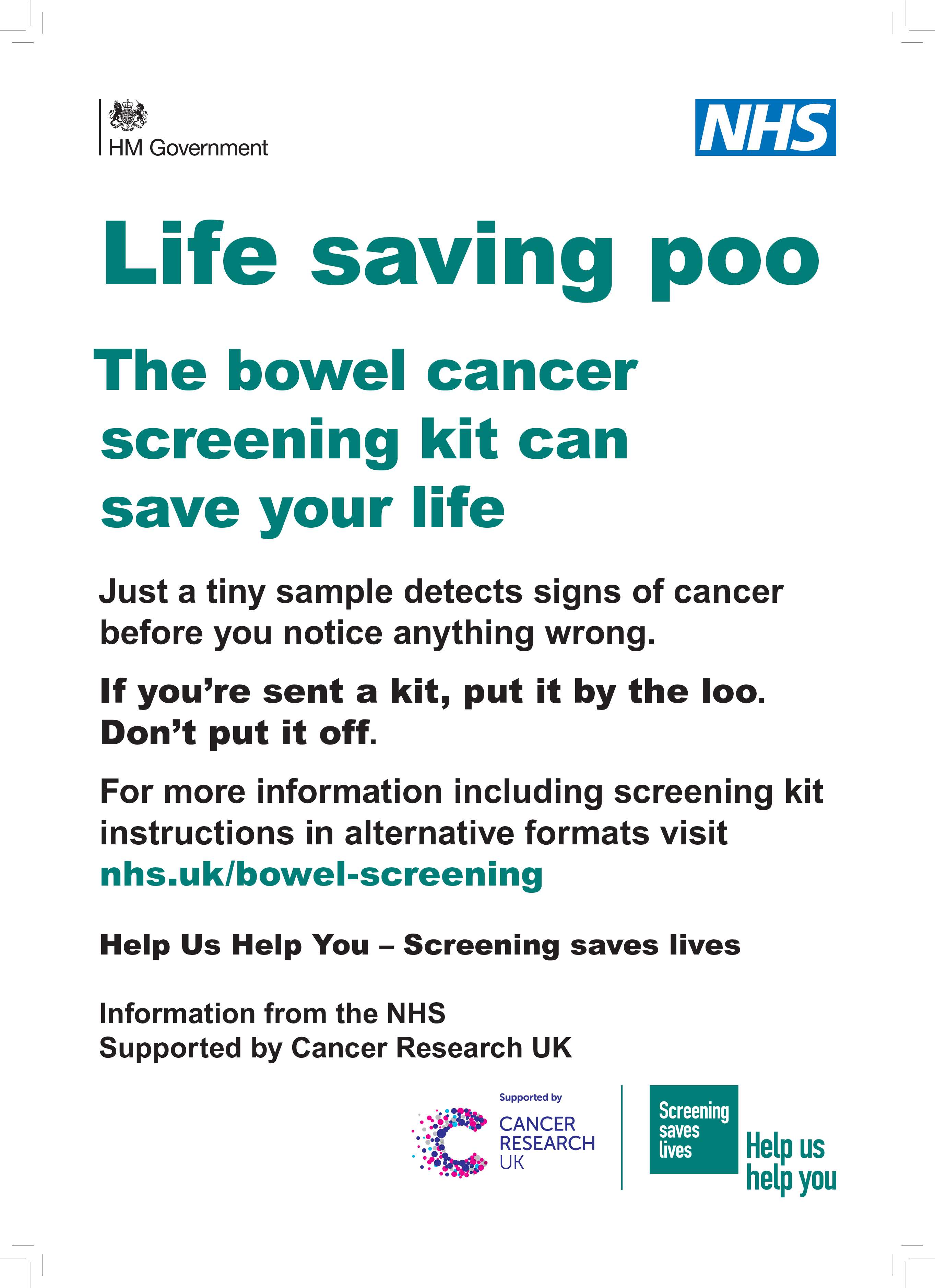 Life saving poo.  The bowel cancer screening kit can save your life